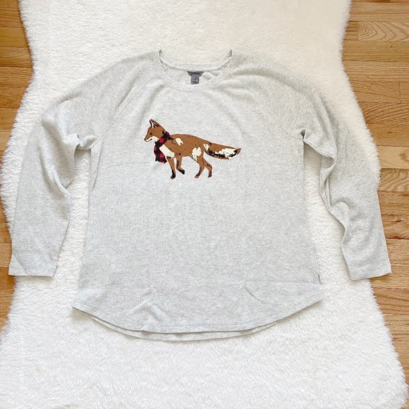 Eddie Bauer, NWOT,  Women's Long-Sleeve Thermal Crew, Graphic Fox, Gray, S / XL - Picture 1 of 9